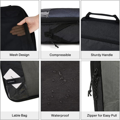 BAGSMART 6 Set Compression Packing Cubes - Lightweight Travel Essentials, Durable Luggage Organizer