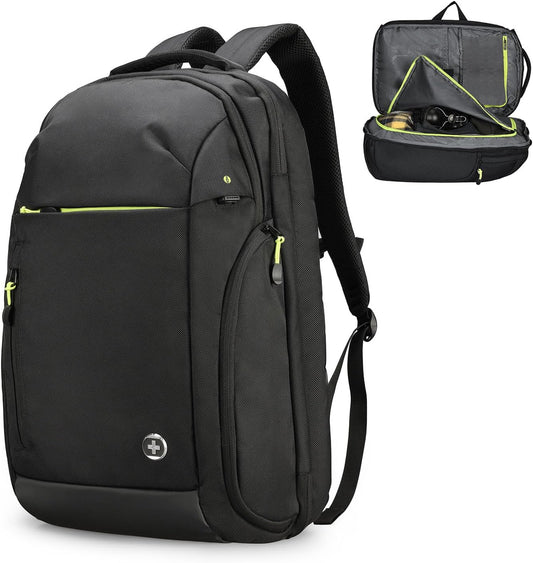 Swissdigital Design Large Travel Backpack for Men & Women,17 Inch Big Laptops Backpack with USB Charging Porert, Carry on Business Anti-thief Computer Backpack With RFID Protection, Black| JAVA
