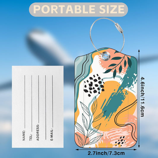 2 Pcs Boho Abstract Modern Art Luggage Tags for Suitcases PU Leather Baggage Tags Name ID Label with Privacy Cover and Stainless Steel Loop for Men Women Travel Bag Suitcase