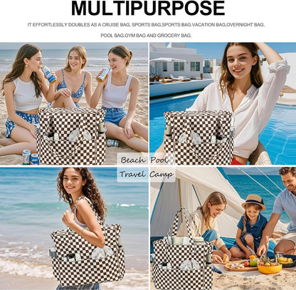 Waterproof Beach Tote Pool Bags for Women Ladies Extra Large Gym Tote Carry On Bag With Wet Compartment for Weekender Travel