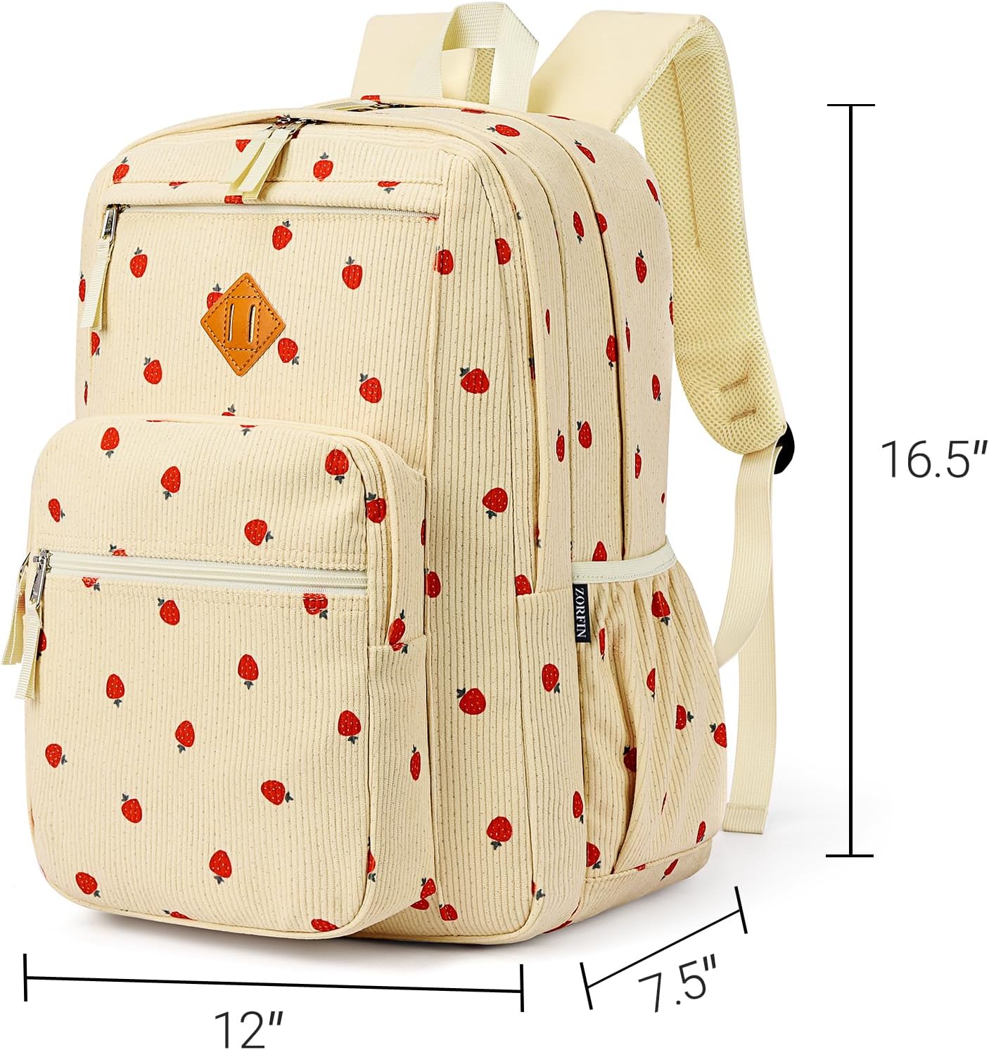 ZORFIN 26L Backpack for College, and Travel: Corduroy Bookbag - Strawberry