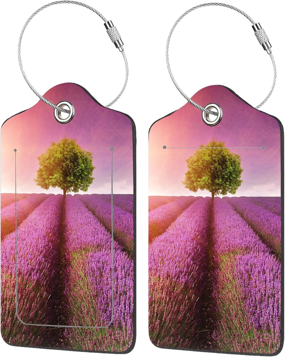 2 Pack Luggage Tags for Suitcases,Stunning Lavender Field Luggage Tag,PU Leather Id Label Luggage Tags with Stainless Steel Loop and Privacy Cover for Women Men Teens Travel