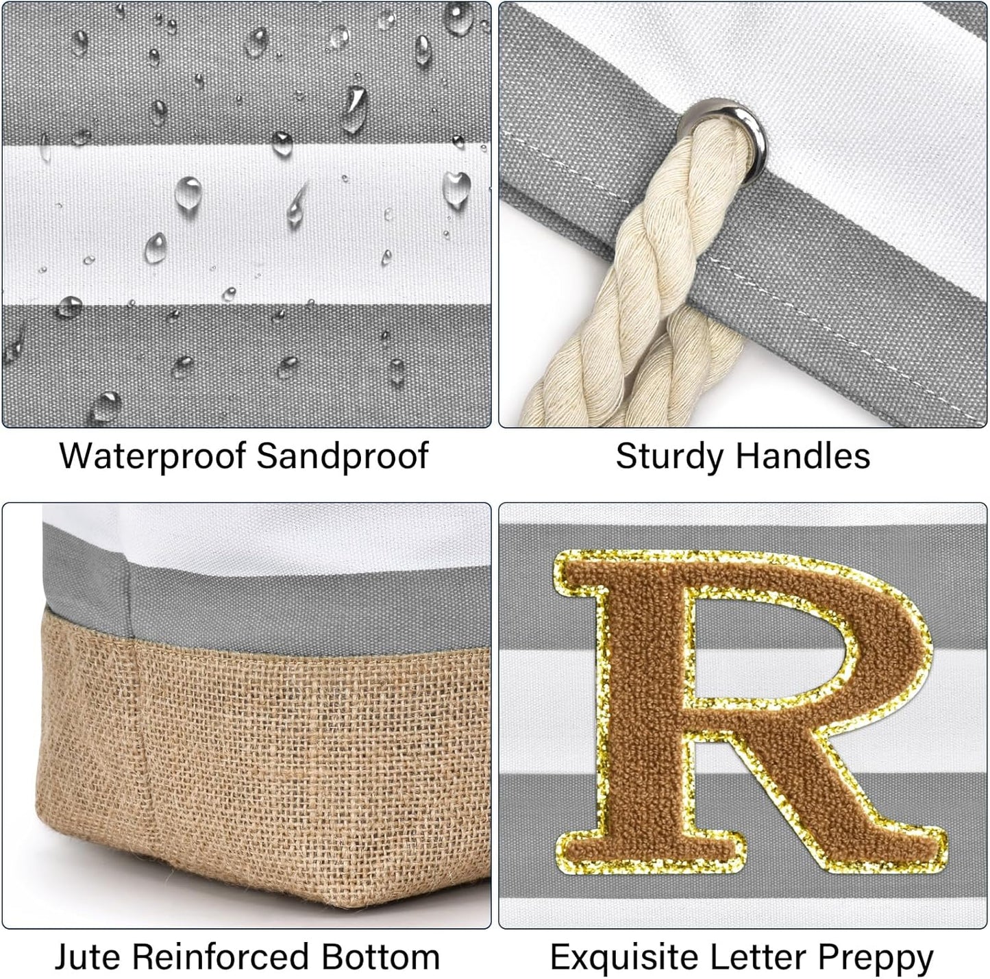 Becokan Beach Bag Initial Beach Tote with Makeup Bag for Travel Work Storage Personalized Birthday Gifts for Women Her