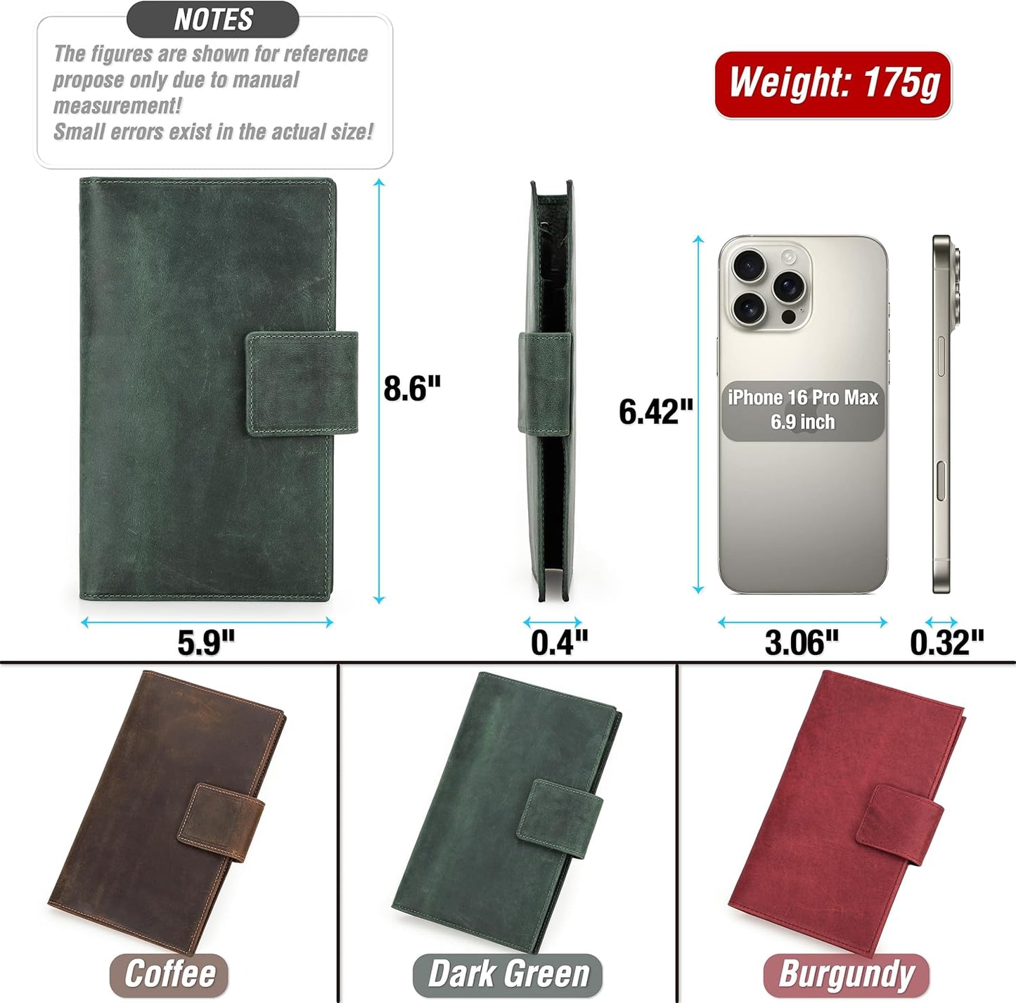 Top Grain Leather Travel Passport Wallet Holder for Man & Woman, Snap Button Design for 4 Passports & Multi Cards, RFID Blocking Large Capacity for Passports/Cards/Checks/Bills, Coffee