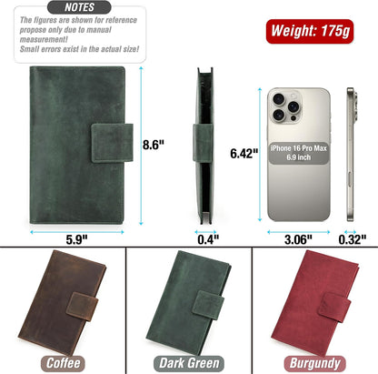 Top Grain Leather Travel Passport Wallet Holder for Man & Woman, Snap Button Design for 4 Passports & Multi Cards, RFID Blocking Large Capacity for Passports/Cards/Checks/Bills, Coffee