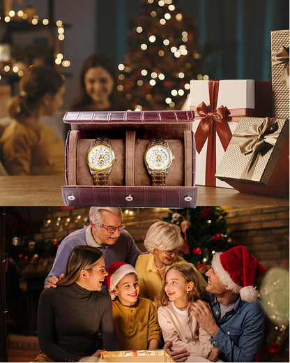 MR.OKAY 2 Watch Travel Case- Classic Leather Watch Case With Superb Texture.(Portable Watch Roll Or Organizer For Storage And Display).Festival Gift For Men, All Handcrafted By Artisans.