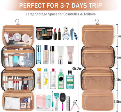 Travel Toiletry Organizer - Hanging Toiletry Bag for Full-sized Toiletries, Portable Water-resistant with Hanging Hook and 4 Compartments for Travel Essentials and Cosmetics