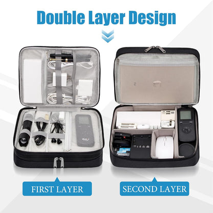 SELLYFELLY Electronics Travel Organizer, Double Layer Cable Organizer Bag Watreproof Electronics Accessories Storage Bag for Cord, Charger, Phone, Power Bank, Hard Drive