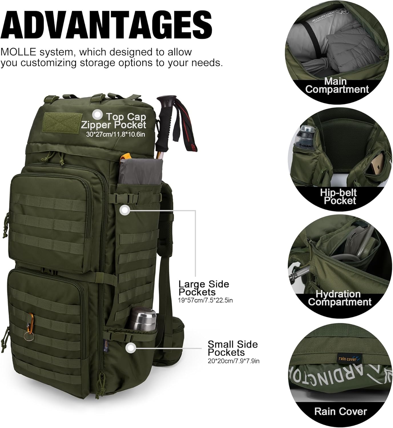 Mardingtop 75L Molle Hiking Internal Frame Backpacks with Rain Cover for Camping,Backpacking,Travelling