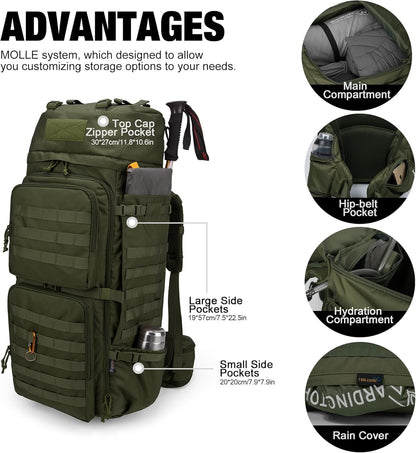 Mardingtop 75L Molle Hiking Internal Frame Backpacks with Rain Cover for Camping,Backpacking,Travelling