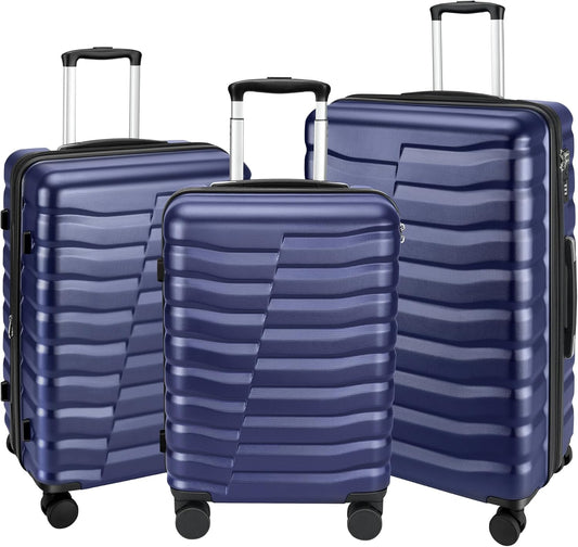 Lightweight Luggage with Spinner Wheels & YKK Zipper, 3-Piece Suitcase ABS+PC Hardside Hard Shell Luggage Sets with TSA Lock for Men, Dark Navy Blue (20+24+28 inch)