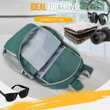 ZOMAKE Lightweight Packable Backpack 35L, Light Foldable Backpacks Water Resistant Collapsible Hiking Bag, Compact Folding Day Pack for Travel Camping(Dark Green)
