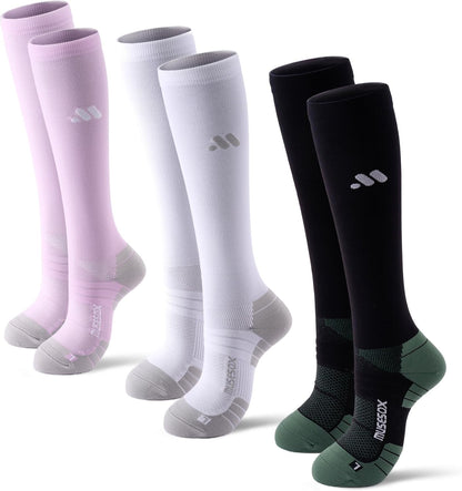 Compression Socks for Women and Men,Knee High 15-20mmHg Graduated Circulation(3 Pairs) for Nurses,Pregnant,Travel