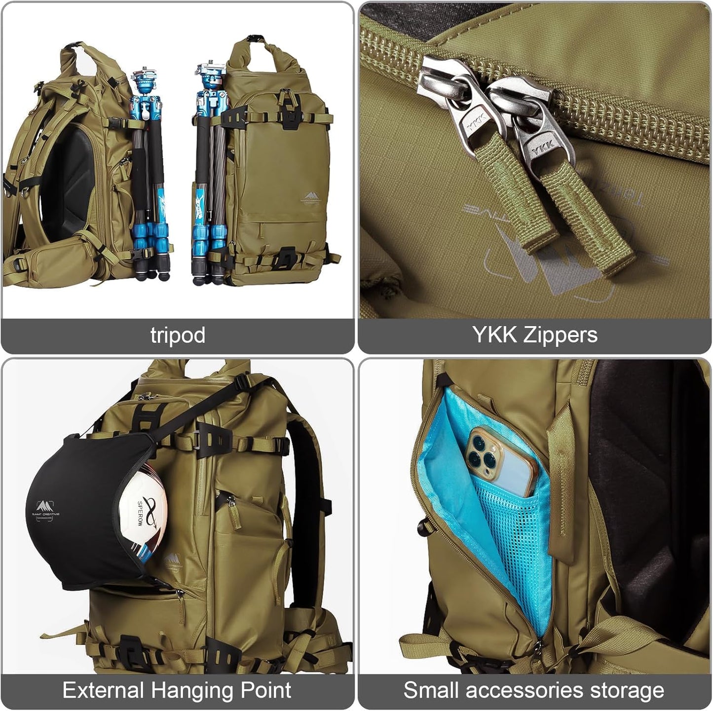 Tenzing 30L Water-Resistant Camera Backpack with Rain Cover, 14" Laptop Compartment, Fits DSLR, Drone, Lenses, Tripod-Brown