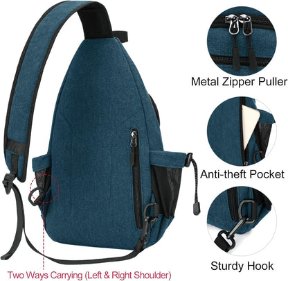 MOSISO Sling Backpack,Canvas Crossbody Hiking Daypack Bag with Anti-theft Pocket, Teal Green