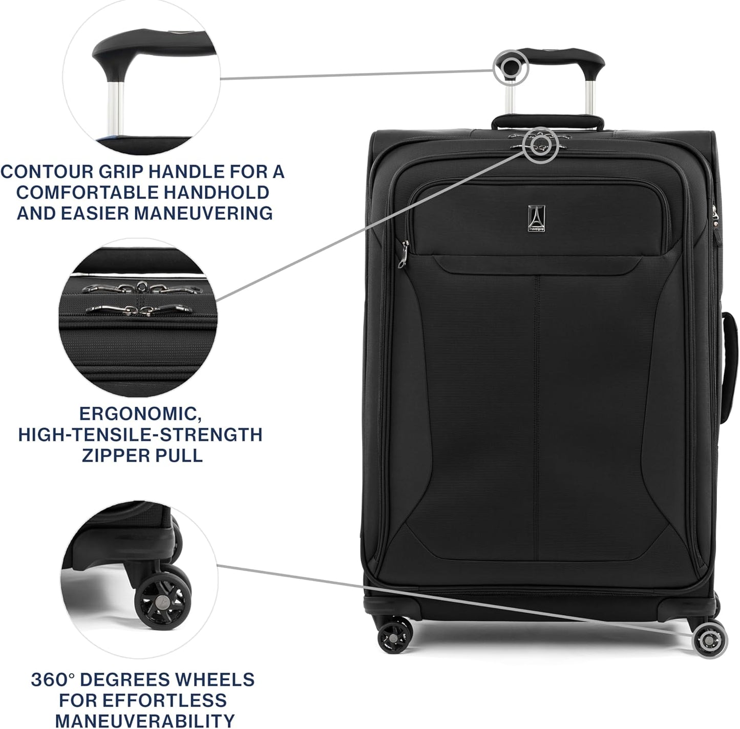 Travelpro Tourlite Softside 29-Inch, Large Checked Expandable Luggage with 4 Spinner Wheels, Lightweight Suitcase, Black