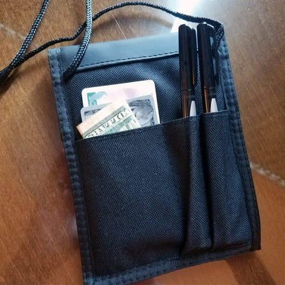 Specialist ID 2 Pack - Travel Passport Wallet - 4 x 3 Display Window - Adjustable Lanyard w/Pen Slots and 3 Pockets for Money, Ticket, Document (Black)