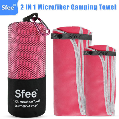 Sfee 2 Pack Microfiber Travel Towel, Quick Dry Towel Camping Beach Towel Super Absorbent Compact Lightweight Sports Gym Towels Set for Beach, Gym, Hiking, Pool, Backpacking, Bath, Yoga