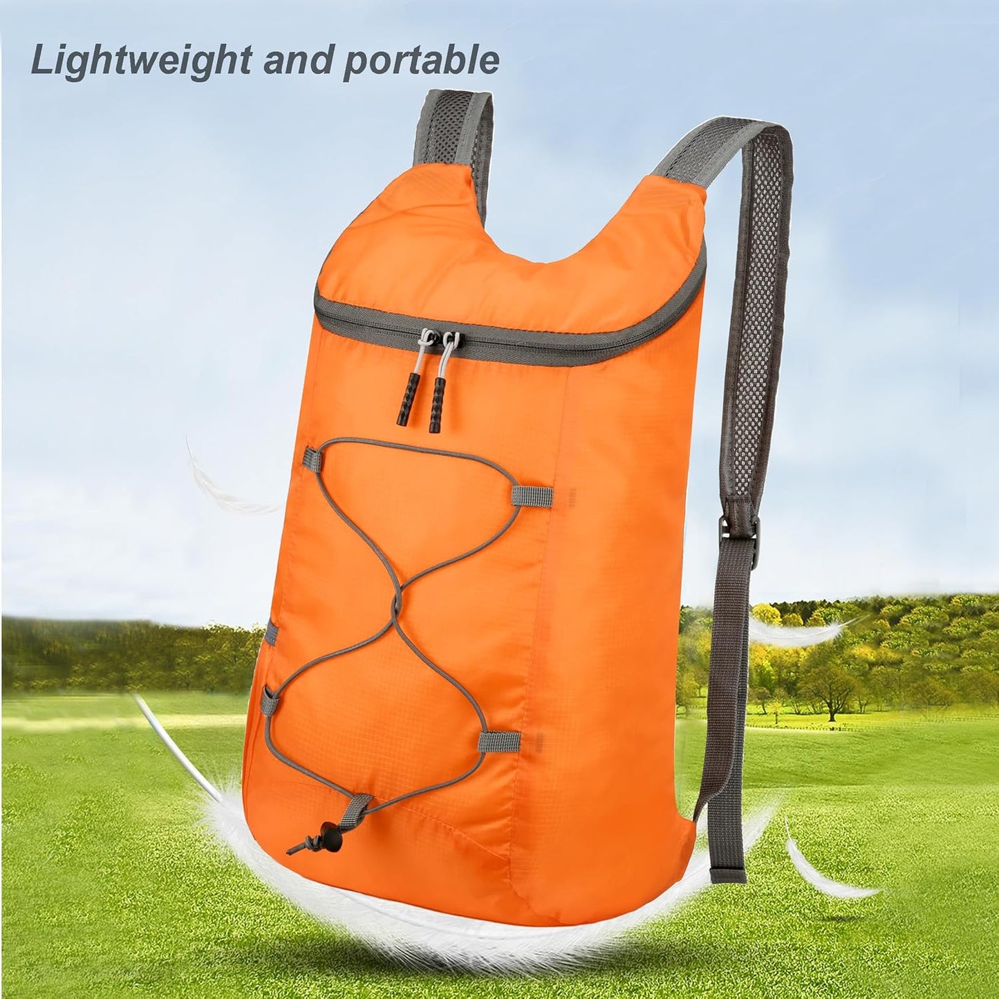 16L Hiking Daypack Lightweight Foldable Travel Backpack Water Repellent Camping Outdoor Packable Easy Carry-on Bag (Orange)
