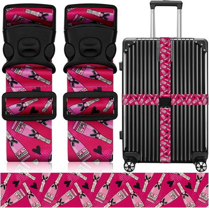 2 Pack Luggage Straps for Suitcases, Adjustable Travel Belt with Double Lock and Quick Release Buckle, Heavy Duty Nylon Bag Packing Strap, Bright Identifiers Business Travel Accessories-Pink Bottles