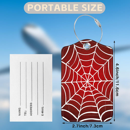 2 Pack Luggage Tags for Suitcases Spider Web Leather Luggage Tags Privacy Cover ID Label with Stainless Steel Loop and Address Card for Women Men Travel Bag Backpack