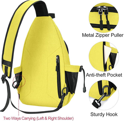 MOSISO Sling Backpack,Canvas Crossbody Hiking Daypack Bag with Anti-theft Pocket, Yellow