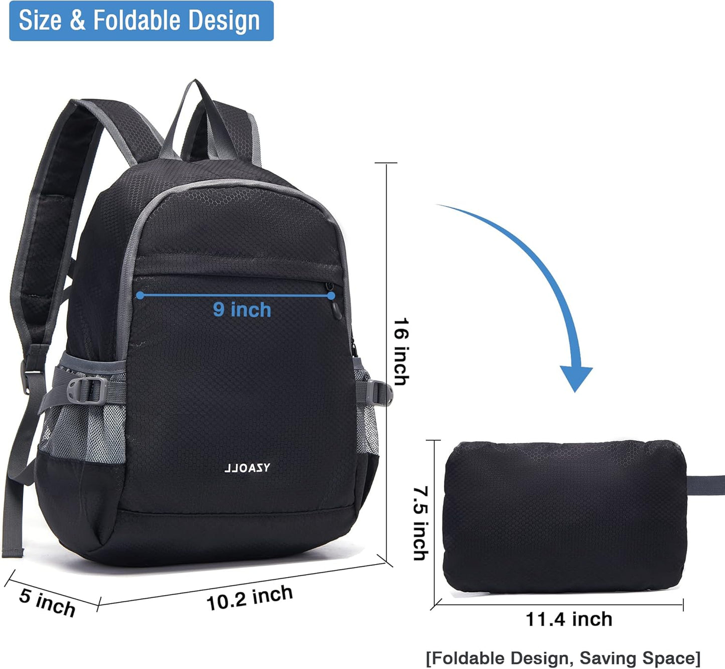 YZAOLL Small Lightweight Packable Hiking Backpack, 20L Hiking Backpack Day Pack for Women Men Travel Camping Vacation,Black