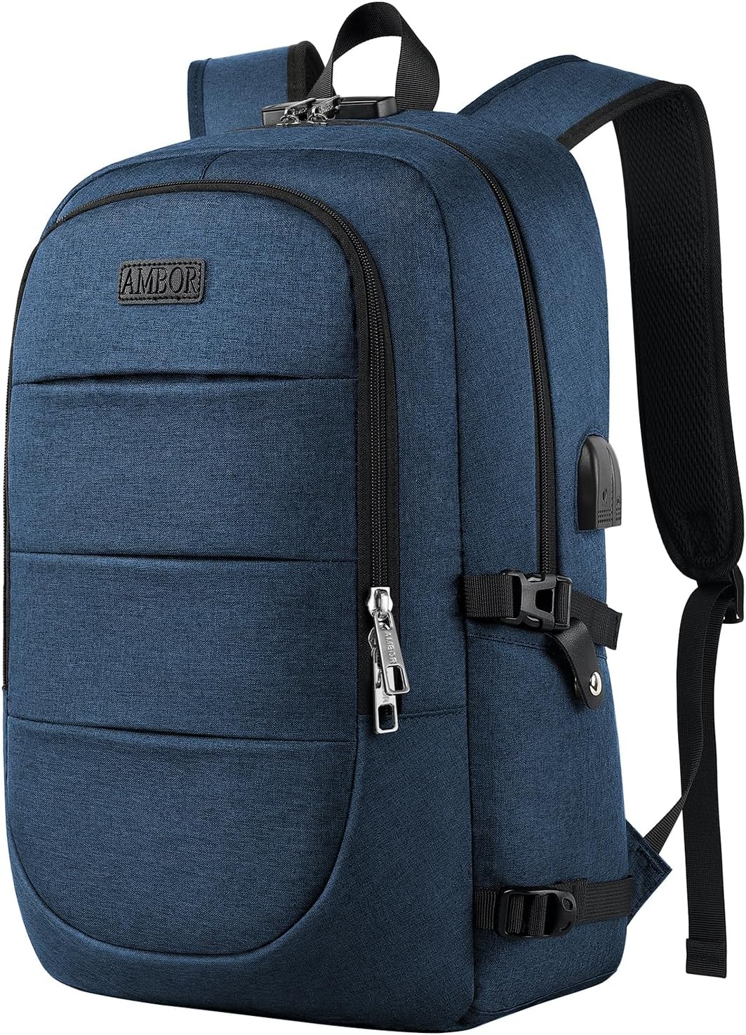 AMBOR 15.6-17.3 Inch Laptop Backpack, Anti Theft Business Travel Backpack with USB Charging Port and Headphone Interface, Water Resistant Computer Bag for Men & Women, Blue