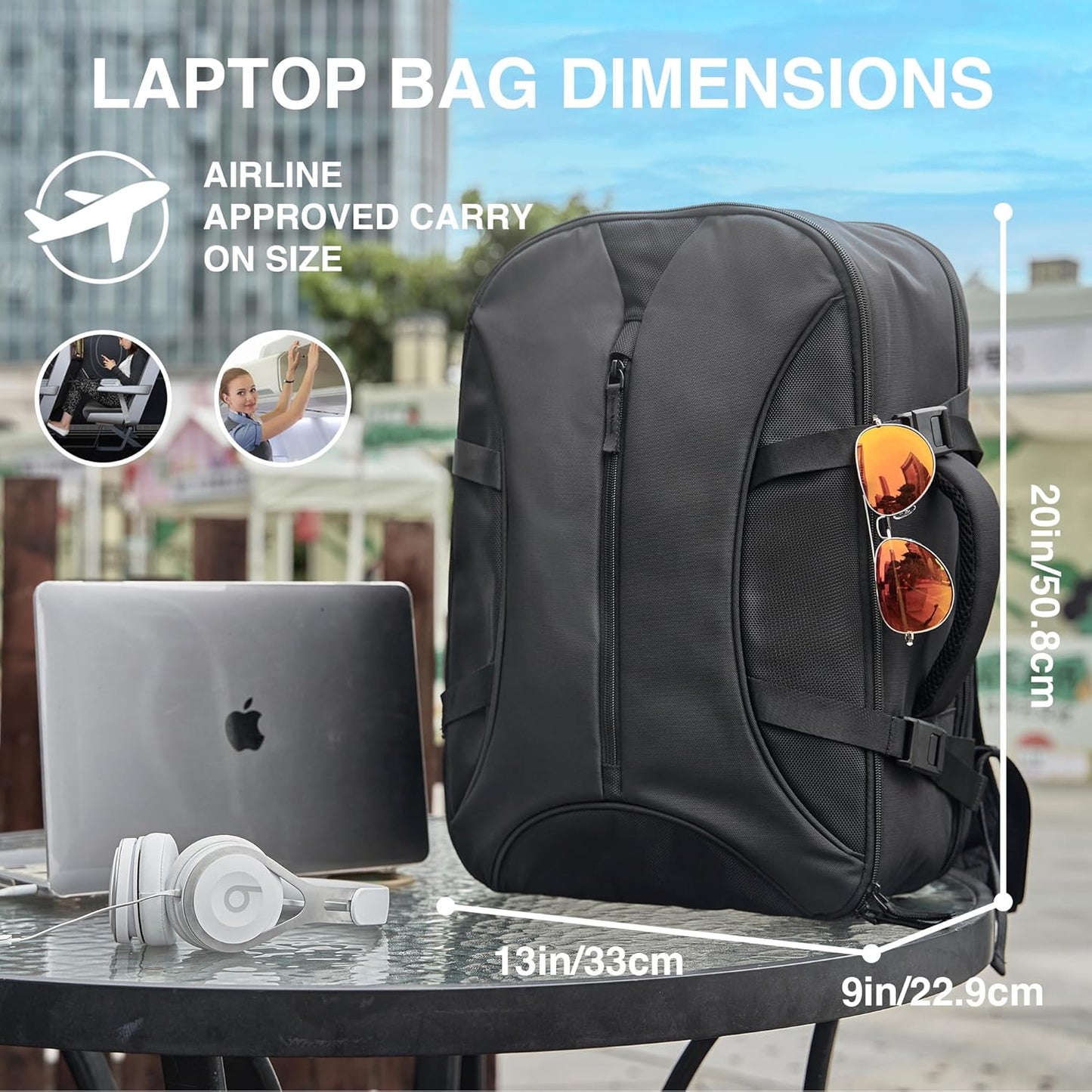 TSA-Friendly Travel Backpack with Laptop Compartment, 30L Carry-On Backpack for Men & Women, 180° Lay-Flat Design, Waterproof & Durable 1000D Oxford, Fits 15.6" Laptop