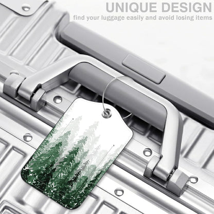 2 Pack Luggage Tags for Suitcases Watercolor Foggy Forest Leather Luggage Tags Privacy Cover ID Label with Stainless Steel Loop and Address Card for Women Men Travel Bag Backpack