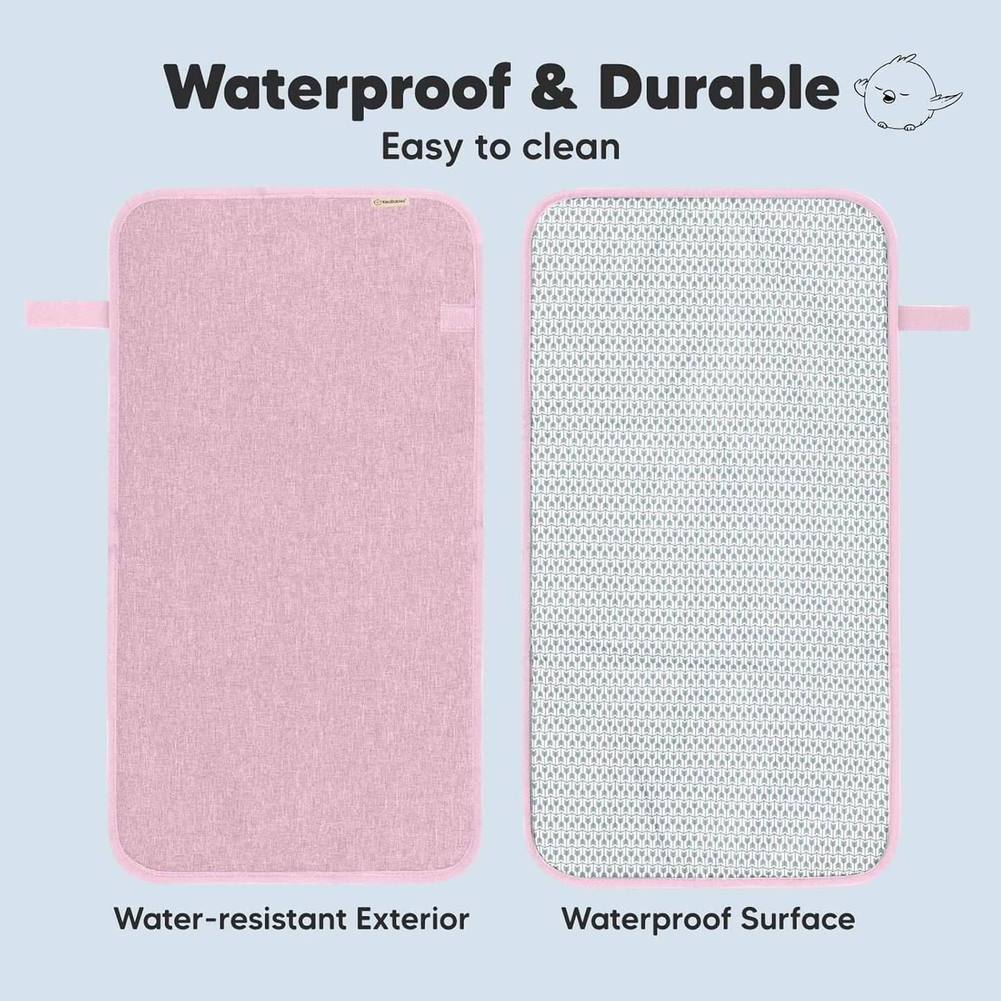 KeaBabies Portable Diaper Changing Pad, Easy Wipe Clean - Foldable Waterproof Baby Changing Mat for Diaper Bag, Compact, Lightweight, 25x13 Baby Changer Travel Essential, Machine Washable (Sweet Pink)
