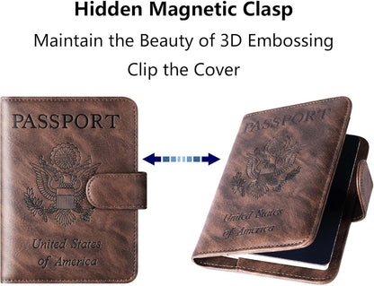 Airtag Passport Holder Cover Wallet Travel Essentials Leather Rfid Blocking Case Vacation Luggage Must Haves Travel Accessories for Men Women (117#Coffee)