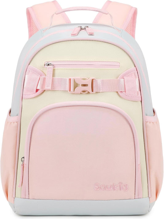 Lightweight Cute Kids Backpack for School Kindergarten Elementary Backpacks for Gilrs ages 6-8-10 (Pink Cream Celeste)