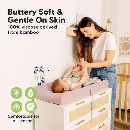 2-Pack Baby Changing Pad Covers for Girl, Boy, Neutral - Soft Viscose Derived from Bamboo Changing Table Pad Cover Sheets, Baby Nursery Diaper Changing Pad Cover, Contour Changing Pad Liner (Pastel)