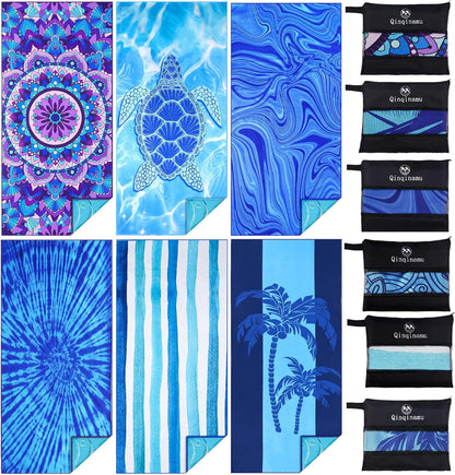 6 Pack Microfiber Thin Lightweight Beach Towel Oversized 71x32 Extra Large Sand Free Towels for Travel Swim Pool Yoga Gym Camping for Adults Women Men Beach Essentials Accessories Vacation Gift