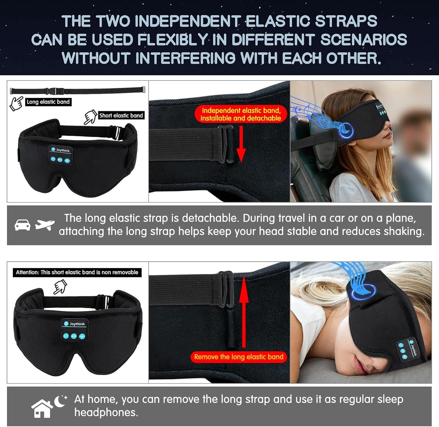 Joythink Sleep Headphones Headband Sleep Mask Eye Mask 3D Deep Bluetooth for Sleeping Blackout Washable Music Eye Cover with Speaker Microphones Black