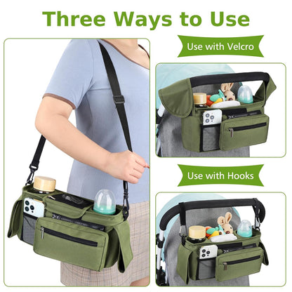 Accmor Universal Stroller Organizer with Insulated Cup Holder Detachable Phone Bag and Shoulder Strap,Stroller Bag Caddy Organizer Fits for Uppababy, Baby Jogger, Britax Strollers