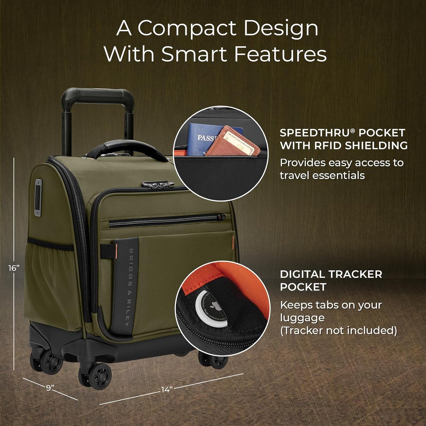 Briggs & Riley Cabin Spinner - Carry On Luggage for Travel, Suitcases with Wheels, Softside Rolling Bag for Men & Women, Fits Under Plane Seat, Telescoping Handle - ZDX Collection, Hunter