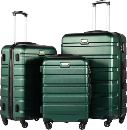 Coolife Luggage 3 Piece Set Suitcase Spinner Hardshell Lightweight TSA Lock (dark green3)