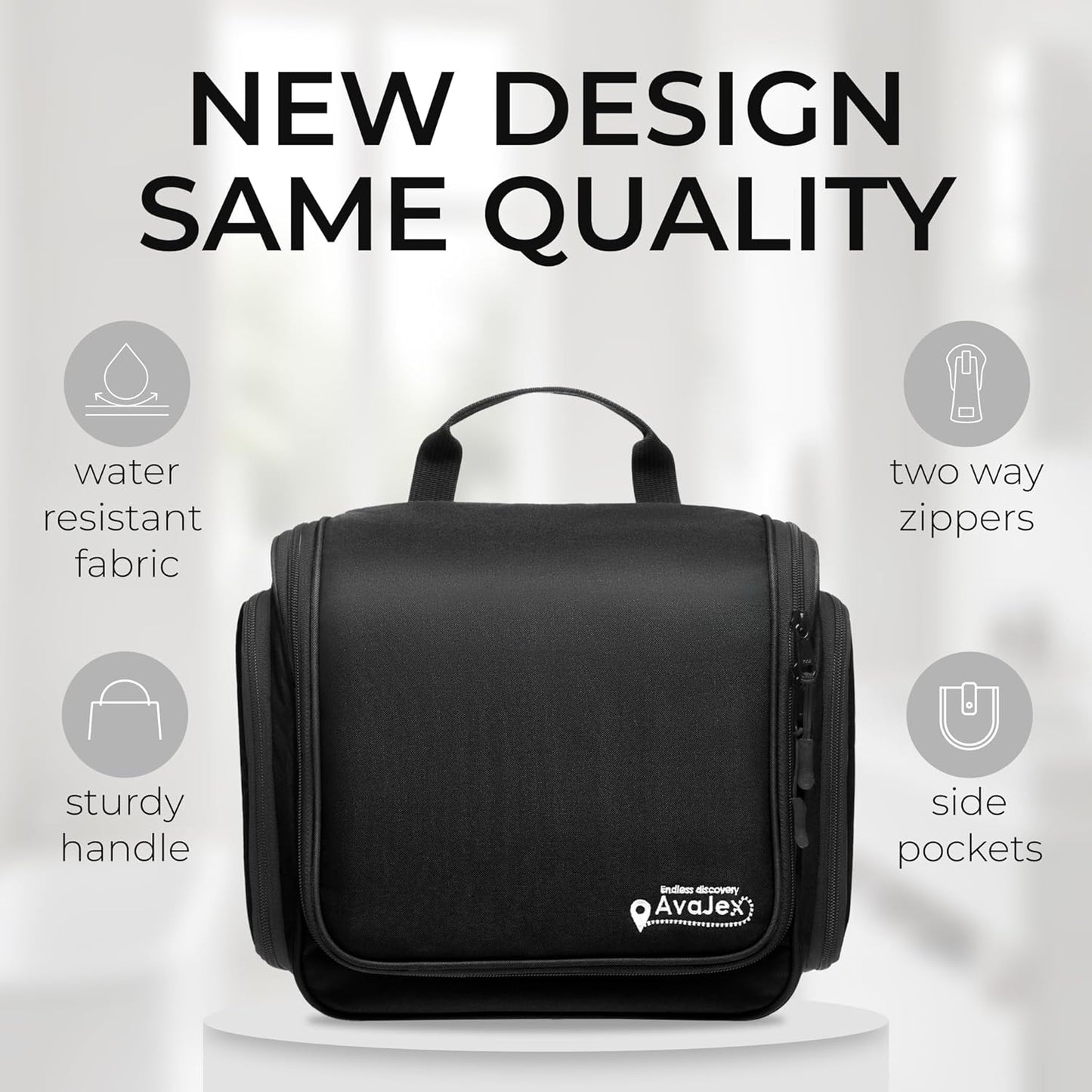 AvaJex Large Hanging Toiletry Organizer - Waterproof Hygiene Bag with Metal XXL Swivel Hook, Sturdy Zippers and 15 Compartments for Toiletries, Makeup, Cosmetics