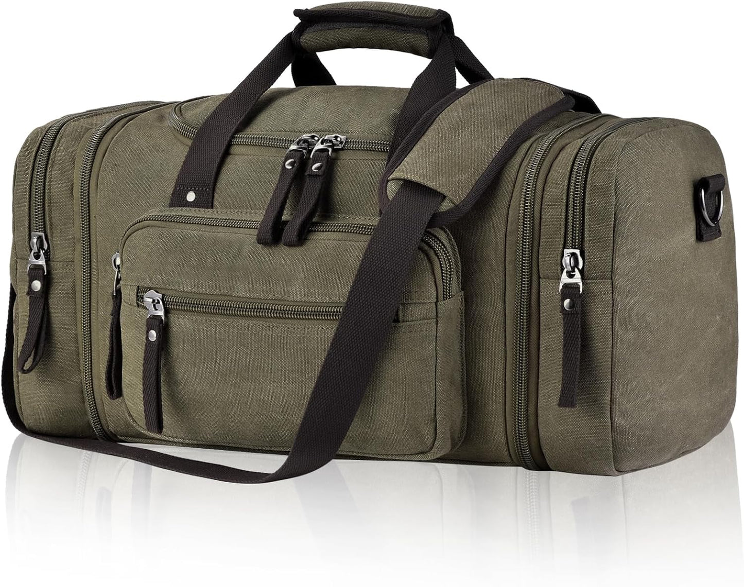 Felipe Varela Green 40L Canvas Duffel Bag for Men, Expandable Travel Gym Overnight Carry On Bag