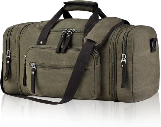 Felipe Varela Green 40L Canvas Duffel Bag for Men, Expandable Travel Gym Overnight Carry On Bag