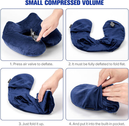 Rewondah Inflatable Travel Pillow for Sleeping Airplane - Inflatable Neck Pillow for Traveling on Plane with Washable Cover, Blow up Neck Travel Pillow for Airplanes, Cars - Portable and Comfortable