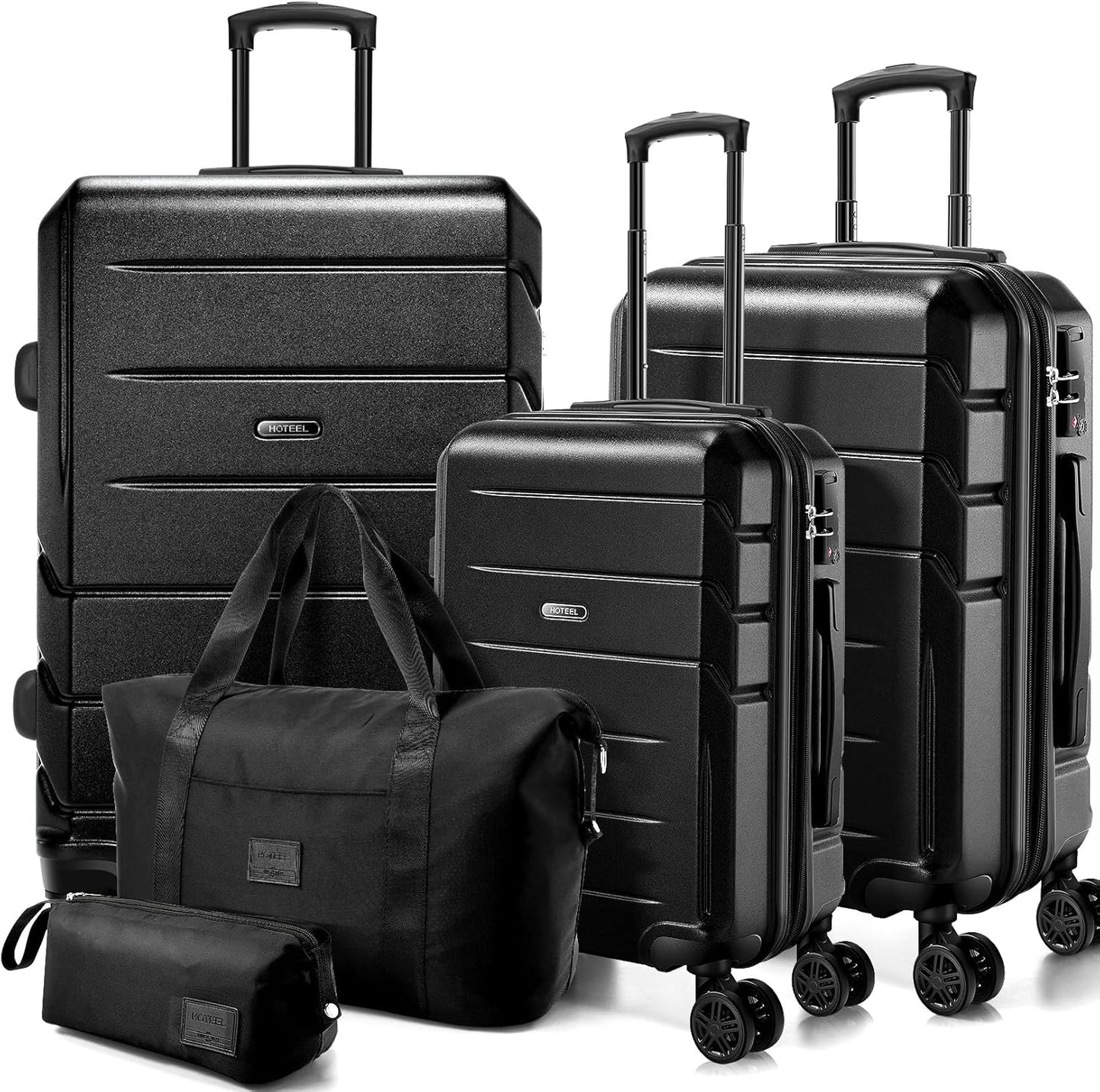 Hoteel Luggage Sets 5 Piece, ABS+PC Hard Shell Expandable Suitcases with Wheels, TSA Aproved Lock and Carry on Bags, Travel Suit Case Set for Men and Women, (5-Piece, Black)