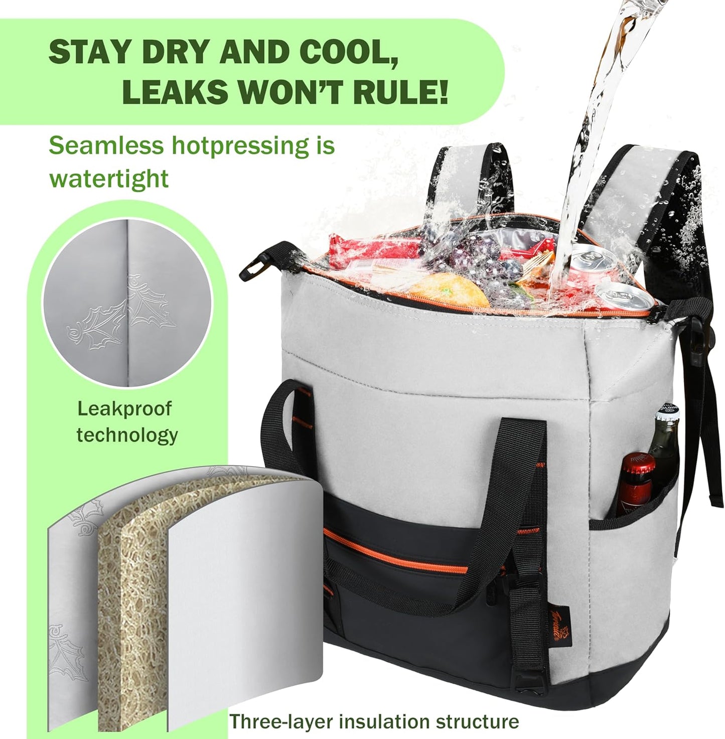 Tirrinia Cooler Backpack Waterproof Insulated for Men & Women,36 Cans Soft Leakproof Cooler Backpack, Portable Cooler for Camping, Beach, Fishing, Picnic, Travel, Outdoor