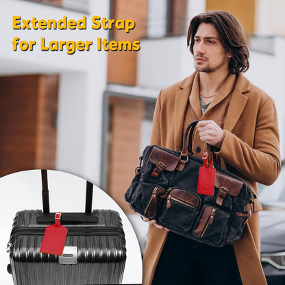Travelambo Luggage Tags for Suitcases Faux Leather Privacy Protection 12 Pack Bag Tags Travel Accessories Essential, Deep Red