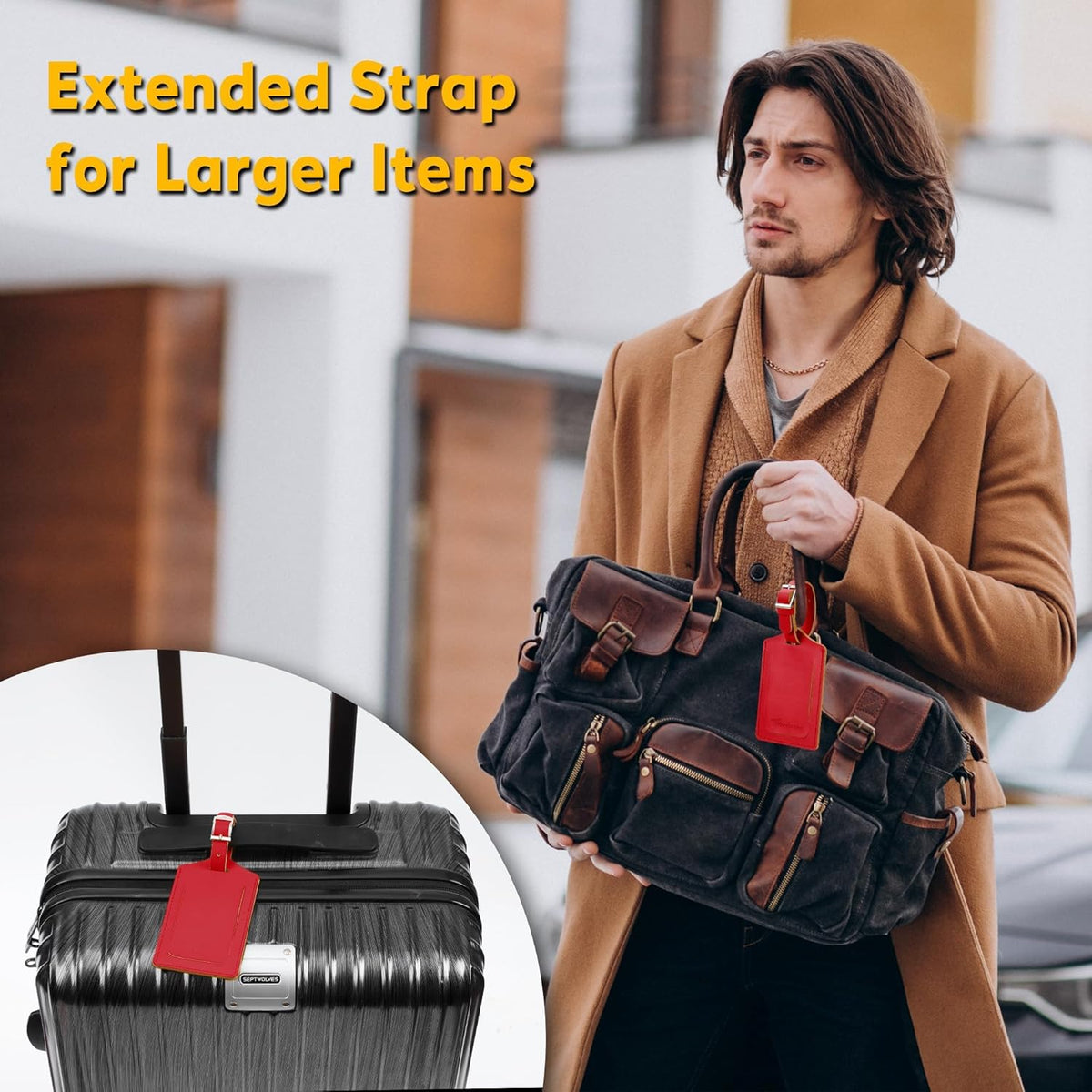 Travelambo Luggage Tags for Suitcases Faux Leather Privacy Protection 16 Pack Bag Tags Travel Accessories Essential, Deep Red