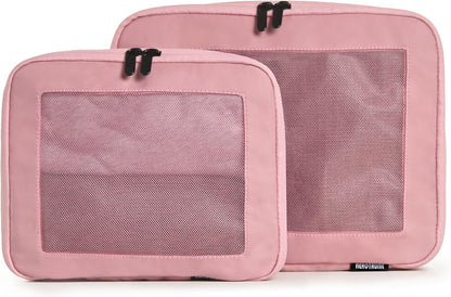 Aerotrunk Compression Packing Cubes for Travel - Luggage Organizer Bags - Double Zipper Packing Cubes for Suitcases (2-Pack, Rose)