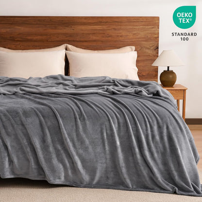 PHF Ultra Soft Fleece Blanket King Size, No Shed No Pilling Luxury Plush Cozy 300GSM Lightweight Blanket for Bed, Couch, Chair, Sofa Suitable for All Season, 108" x 90", Grey