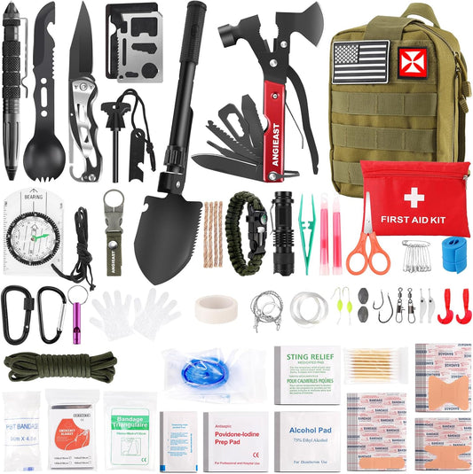 Survival Kit 256 in 1, First Aid Kit Survival Gear Tools Trauma Kit with Molle Pouch for Outdoor, Camping, Hunting, Hiking, Earthquake, Home, Office, Gifts for Men Dad Husband Women